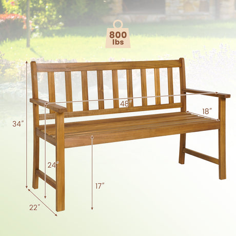 Banco de exterior de madera de acacia para 2 personas con respaldo