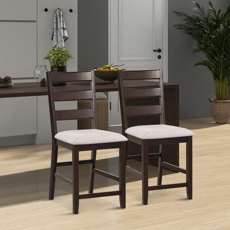 Juego de 2 taburetes de bar de altura de mostrador con asiento acolchado y patas de madera de caucho - Beige
