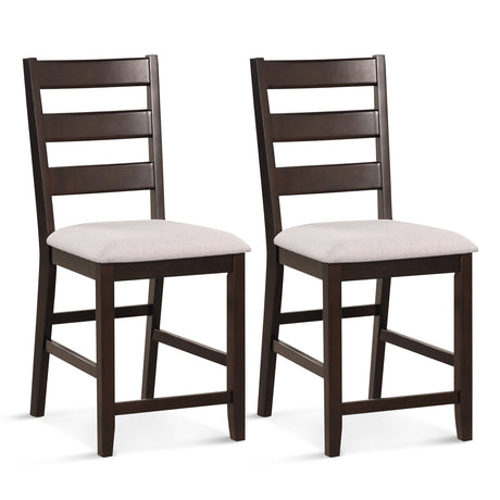 Juego de 2 taburetes de bar de altura de mostrador con asiento acolchado y patas de madera de caucho - Beige