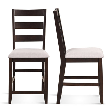 Juego de 2 taburetes de bar de altura de mostrador con asiento acolchado y patas de madera de caucho - Beige
