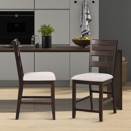 Juego de 2 taburetes de bar de altura de mostrador con asiento acolchado y patas de madera de caucho - Beige