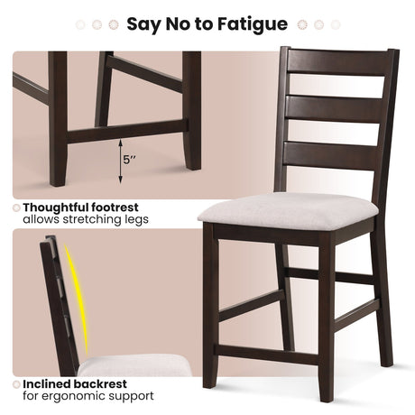 Juego de 2 taburetes de bar de altura de mostrador con asiento acolchado y patas de madera de caucho - Beige