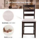 Juego de 2 taburetes de bar de altura de mostrador con asiento acolchado y patas de madera de caucho - Beige