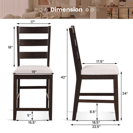 Juego de 2 taburetes de bar de altura de mostrador con asiento acolchado y patas de madera de caucho - Beige
