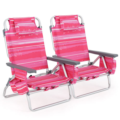 2 sillas de playa plegables tipo mochila con almohada - Rosa