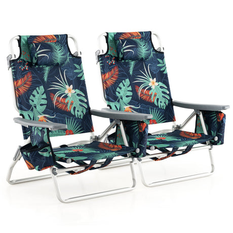 2 sillas de playa plegables tipo mochila con almohada - Rosa