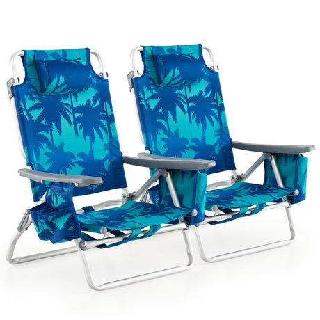 2 sillas de playa plegables tipo mochila con almohada - Rosa