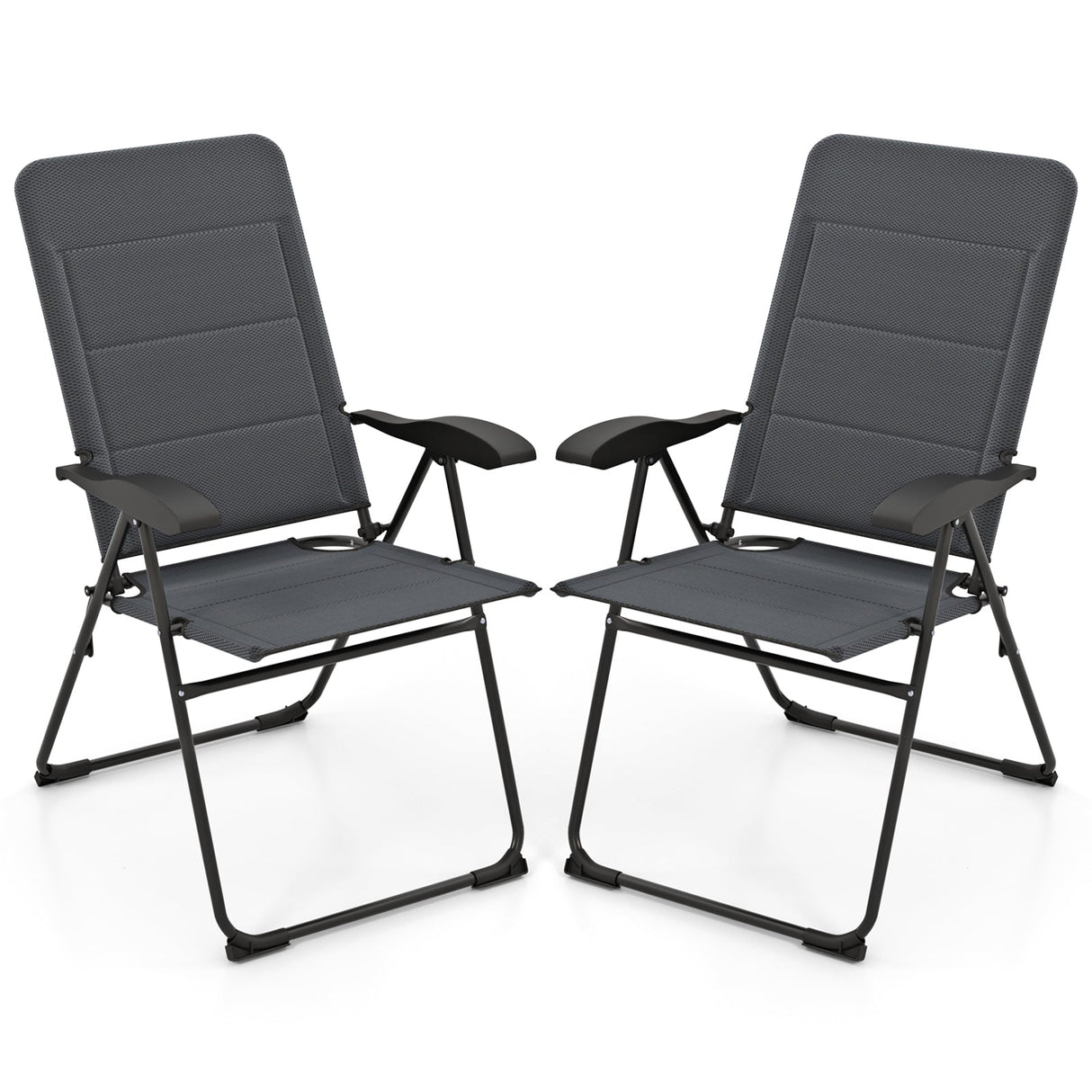 2 Pieces Outdoor Folding Patio Chairs with Adjustable Backrests for Bistro and Backyard