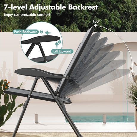 2 sillas plegables de patio para exteriores con respaldo ajustable para bistró y patio trasero
