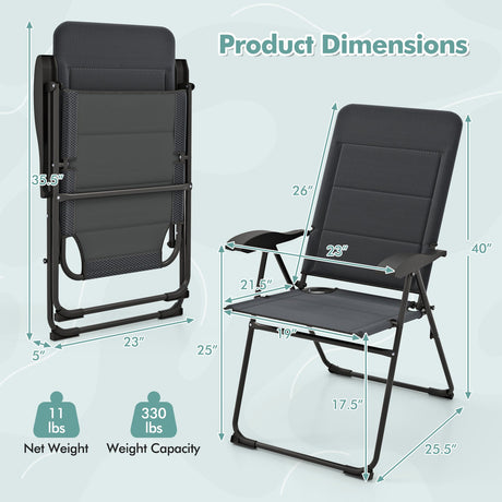 2 sillas plegables de patio para exteriores con respaldo ajustable para bistró y patio trasero