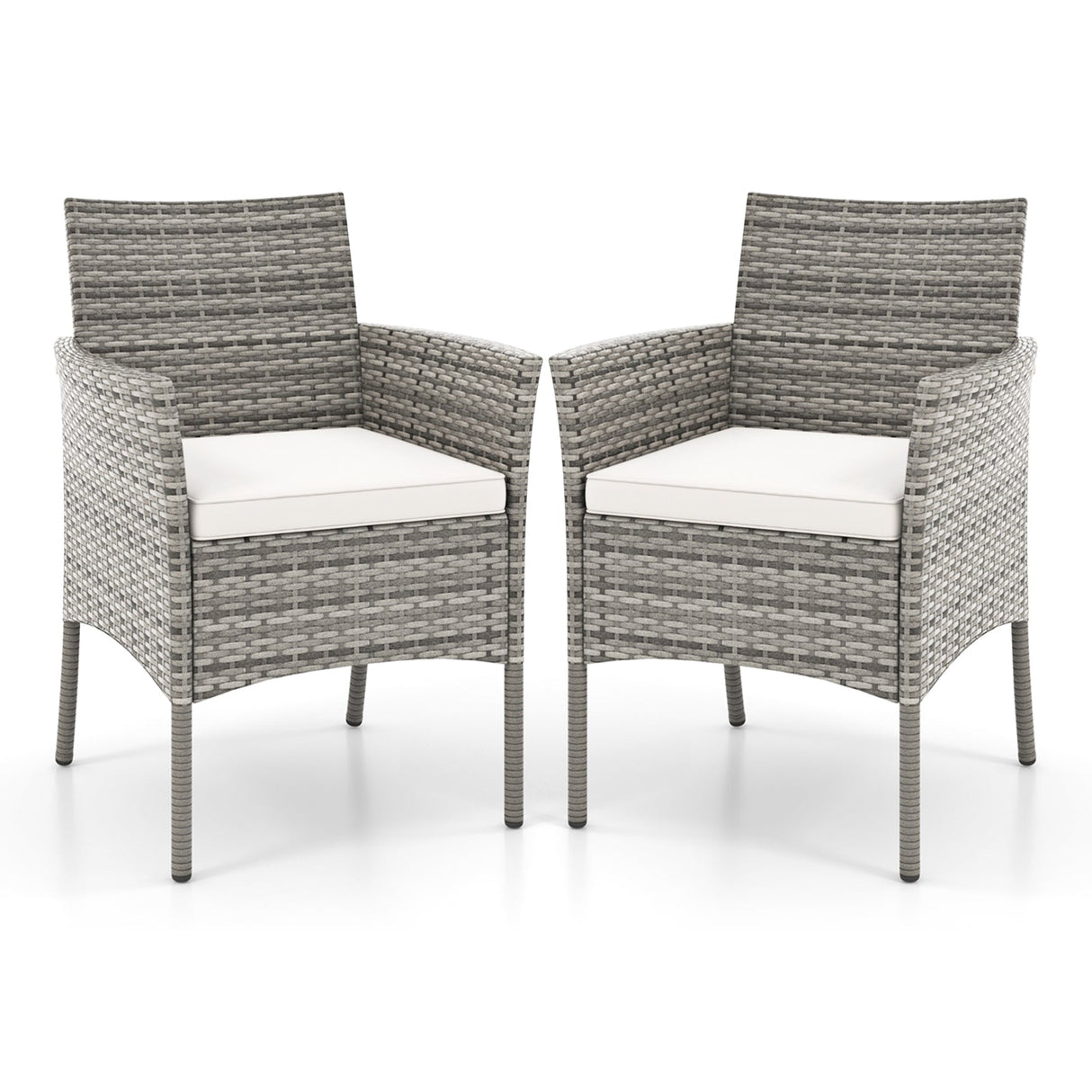 2 sillones de exterior de ratán PE con cómodos cojines de asiento - Blanco