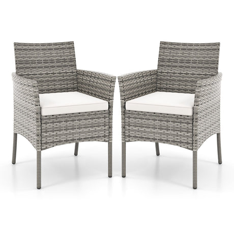 2 sillones de exterior de ratán PE con cómodos cojines de asiento - Blanco