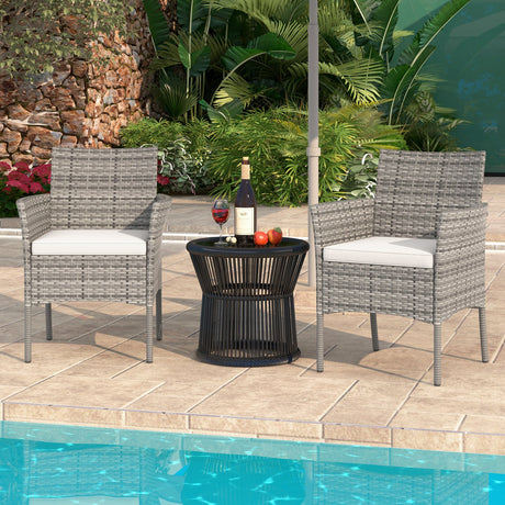 2 sillones de exterior de ratán PE con cómodos cojines de asiento - Blanco