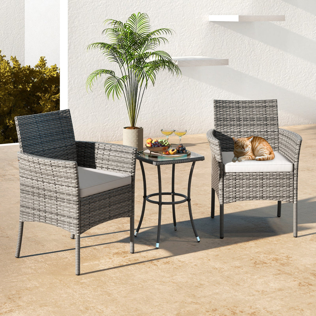 2 sillones de exterior de ratán PE con cómodos cojines de asiento - Blanco