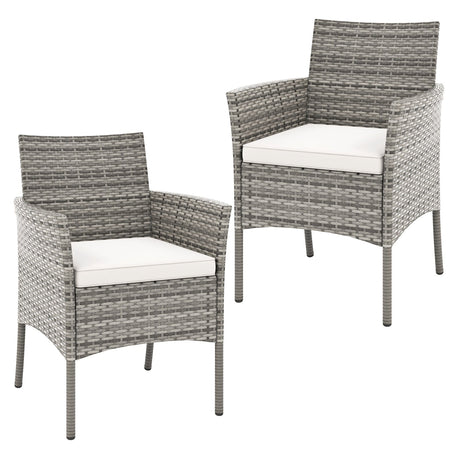 2 sillones de exterior de ratán PE con cómodos cojines de asiento - Blanco