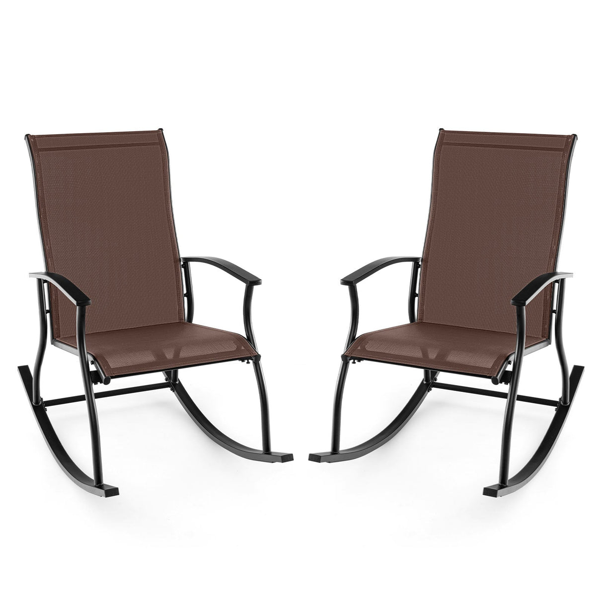 2 Pieces Outdoor Rocking Chairs with Breathable Backrest