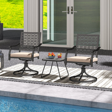 2 sillas de comedor giratorias de exterior para patio con cojines acolchados - Beige