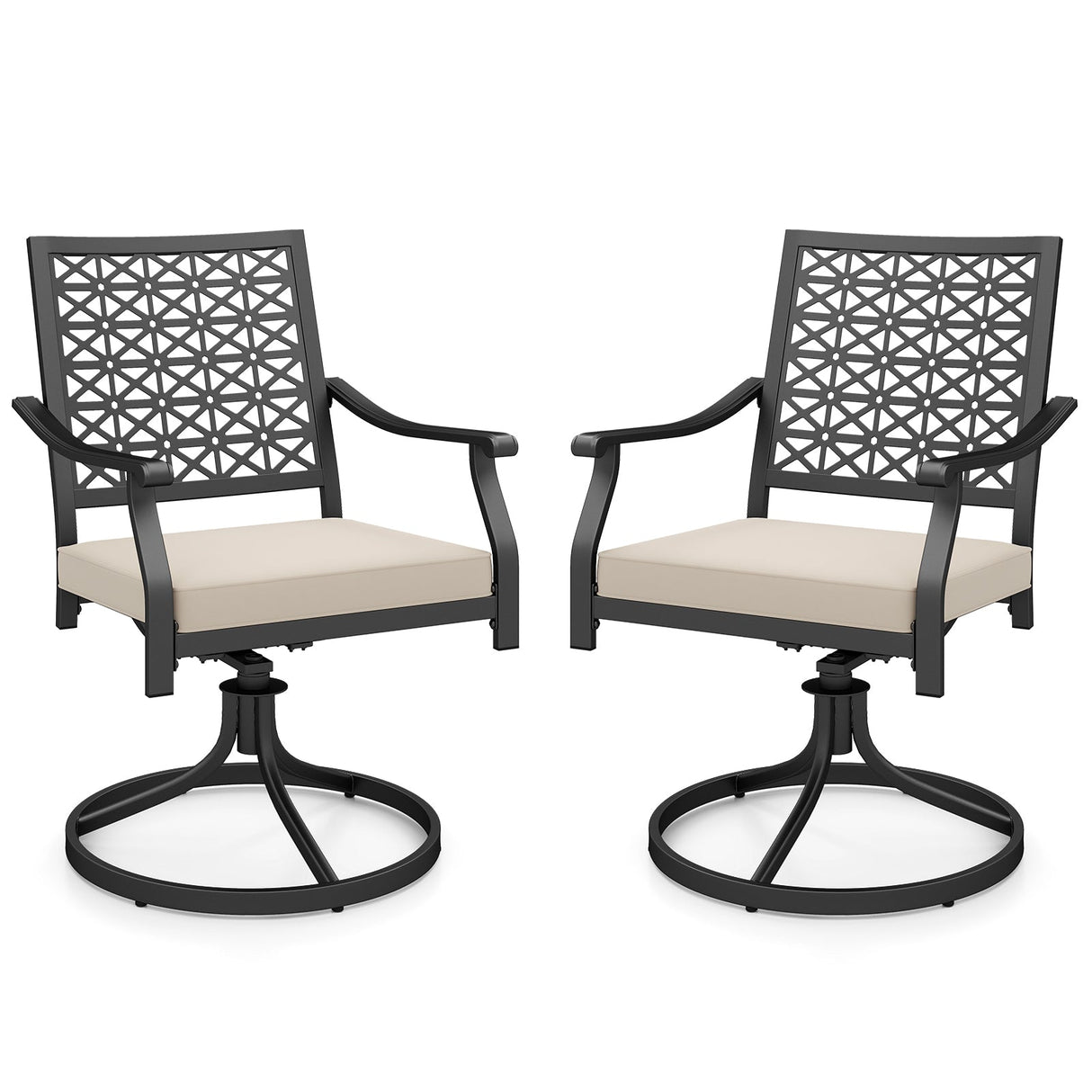 2 Pieces Outdoor Swivel Chairs Patio Dining Chairs with Padded Cushions-Beige