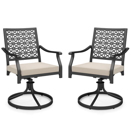 2 sillas de comedor giratorias de exterior para patio con cojines acolchados - Beige