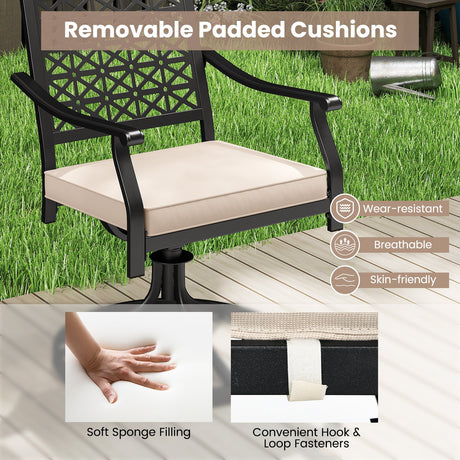 2 sillas de comedor giratorias de exterior para patio con cojines acolchados - Beige