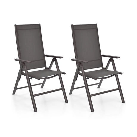 2 Sillas de Comedor Plegables para Patio de Aluminio con Respaldo Ajustable - Gris