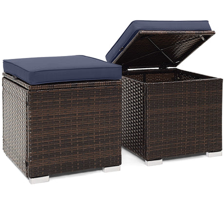 2 otomanas para patio con cojines extraíbles - Azul marino