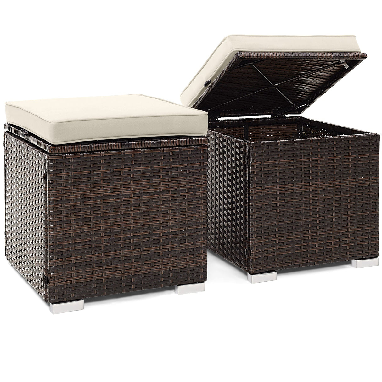 2 otomanas de patio con cojines extraíbles - Blanco
