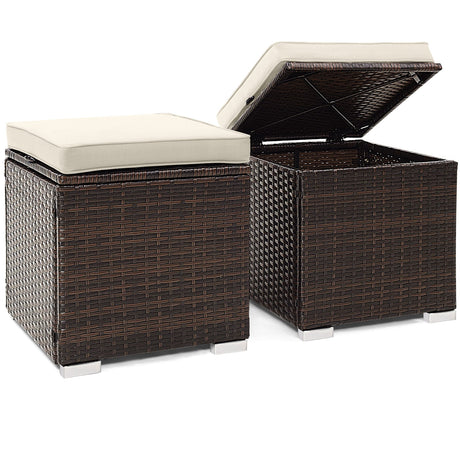 2 otomanas de patio con cojines extraíbles - Blanco