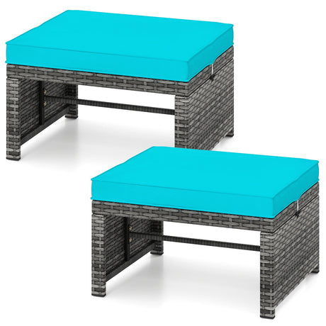 2 Otomanas de ratán PE para patio con cojines suaves con cremallera para terraza