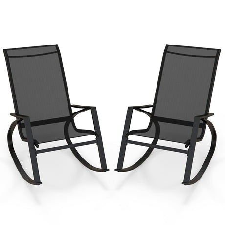 2 sillas mecedoras de patio con tela de cabestrillo para exteriores con respaldo y asiento ergonómicos - Negro