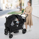 Cochecito/Carro Plegable de Empuje/Tire de 2 Plazas para Niños con Manillares Ajustables