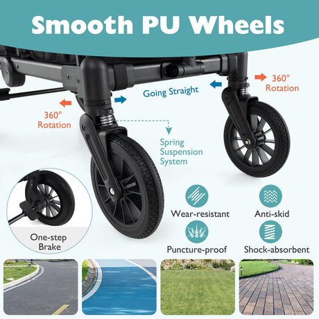 Cochecito/Carro Plegable de Empuje/Tire de 2 Plazas para Niños con Manillares Ajustables