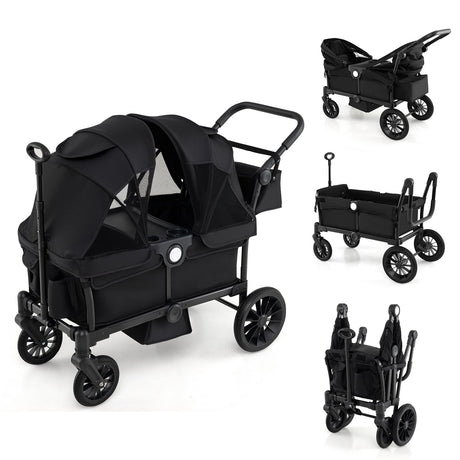 Cochecito/Carro Plegable de Empuje/Tire de 2 Plazas para Niños con Manillares Ajustables