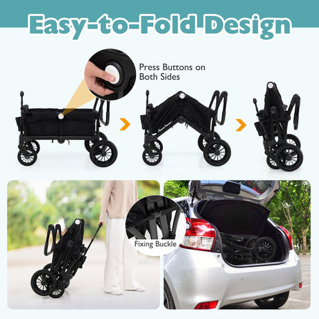 Cochecito/Carro Plegable de Empuje/Tire de 2 Plazas para Niños con Manillares Ajustables