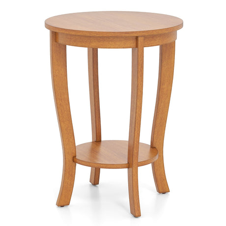 Mesa auxiliar redonda de 2 niveles con patas de madera maciza