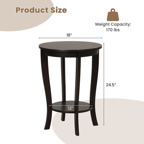 Mesa auxiliar redonda de 2 niveles con patas de madera maciza