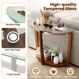 Mesa de consola de 2 niveles de vidrio templado con tapa de vidrio transparente y estante abierto