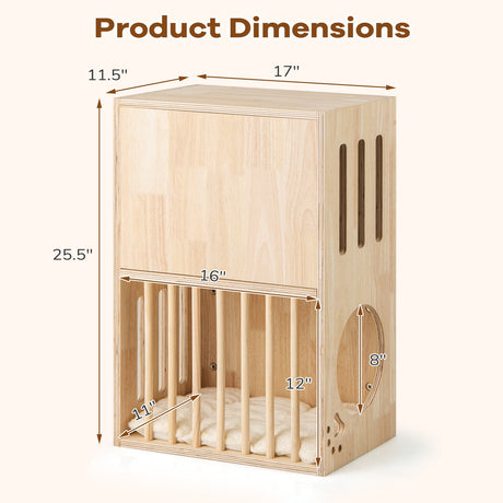 Condominio para Gatos de Madera de 2 Niveles para Interiores, Casa Simétrica para Gatos con Cojines Extraíbles