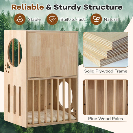 Condominio para Gatos de Madera de 2 Niveles para Interiores, Casa Simétrica para Gatos con Cojines Extraíbles