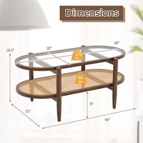 Mesa de centro de 2 niveles con tapa de cristal templado y estructura de madera de acacia