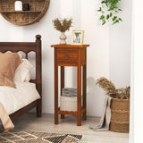 2 Tier Slim Nightstand Bedside Table with Drawer Shelf