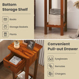 2 Tier Slim Nightstand Bedside Table with Drawer Shelf