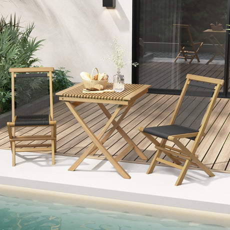 Juego de 2 sillas plegables de teca indonesia para patio, con asiento y respaldo de cuerda trenzada para porche, jardín o piscina.