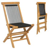 Juego de 2 sillas plegables de teca indonesia para patio, con asiento y respaldo de cuerda trenzada para porche, jardín o piscina.