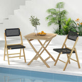 Juego de 2 sillas plegables de teca indonesia con asiento y respaldo de cuerda trenzada