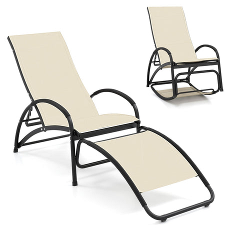 Sillón reclinable mecedora para exteriores 2 en 1 con respaldo ajustable de 4 posiciones para patio, porche y piscina