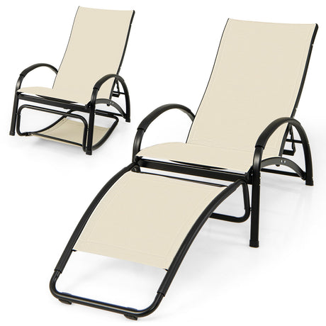 Sillón reclinable mecedora para exteriores 2 en 1 con respaldo ajustable de 4 posiciones para patio, porche y piscina