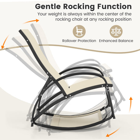 Sillón reclinable mecedora para exteriores 2 en 1 con respaldo ajustable de 4 posiciones para patio, porche y piscina