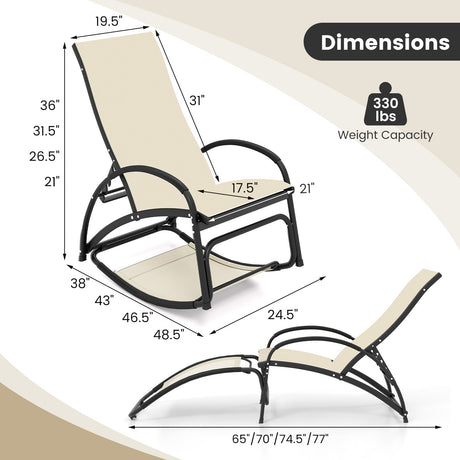 Sillón reclinable mecedora para exteriores 2 en 1 con respaldo ajustable de 4 posiciones para patio, porche y piscina