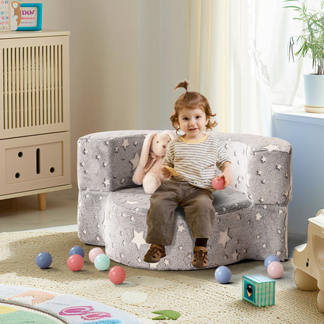 Sillón infantil 2 en 1 que brilla en la oscuridad con funda sofá convertible-Gris